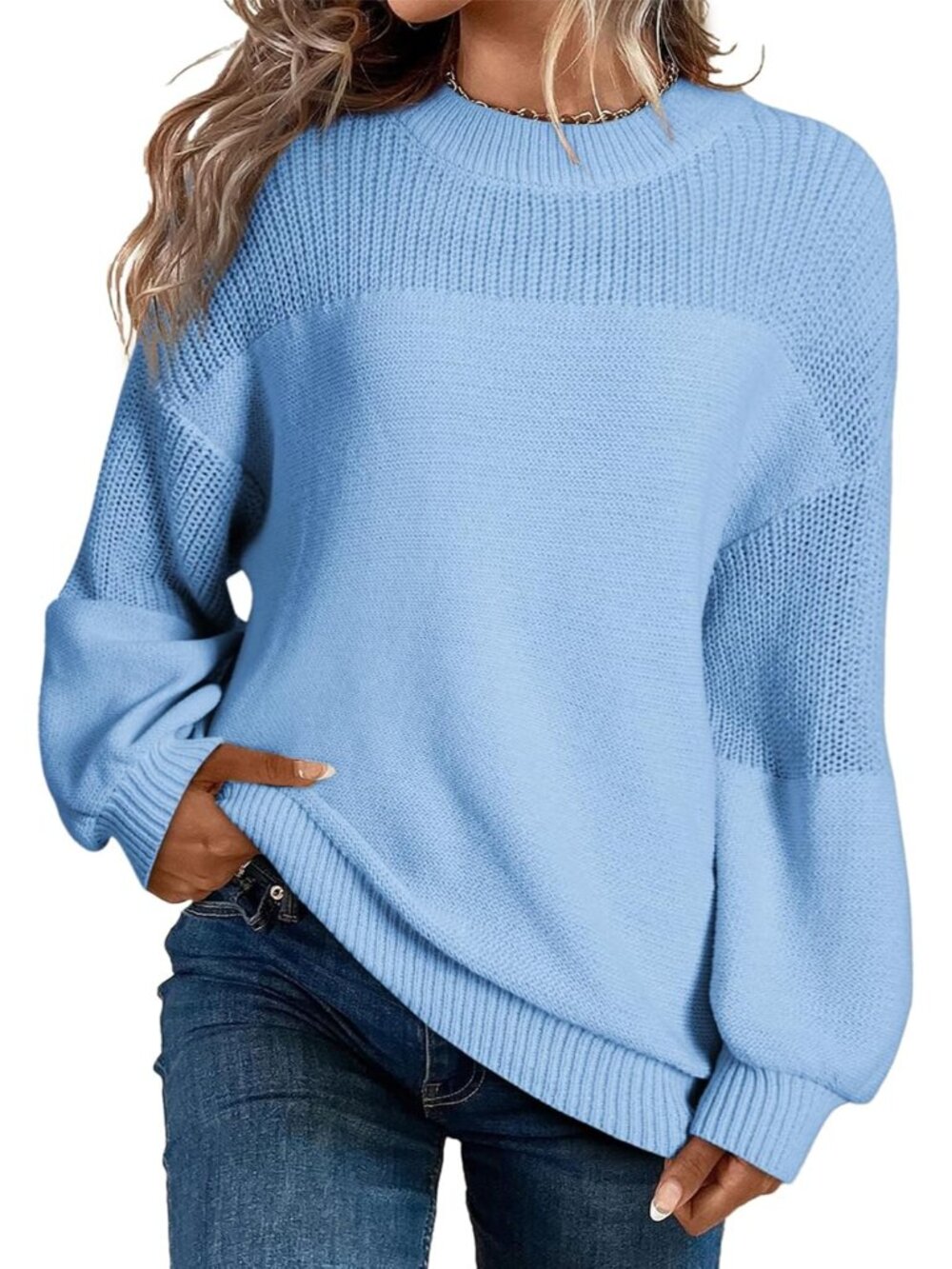 Women's Oversized Long Sleeve Crewneck Pullover Sweater - Soft, Skin-Friendly, S